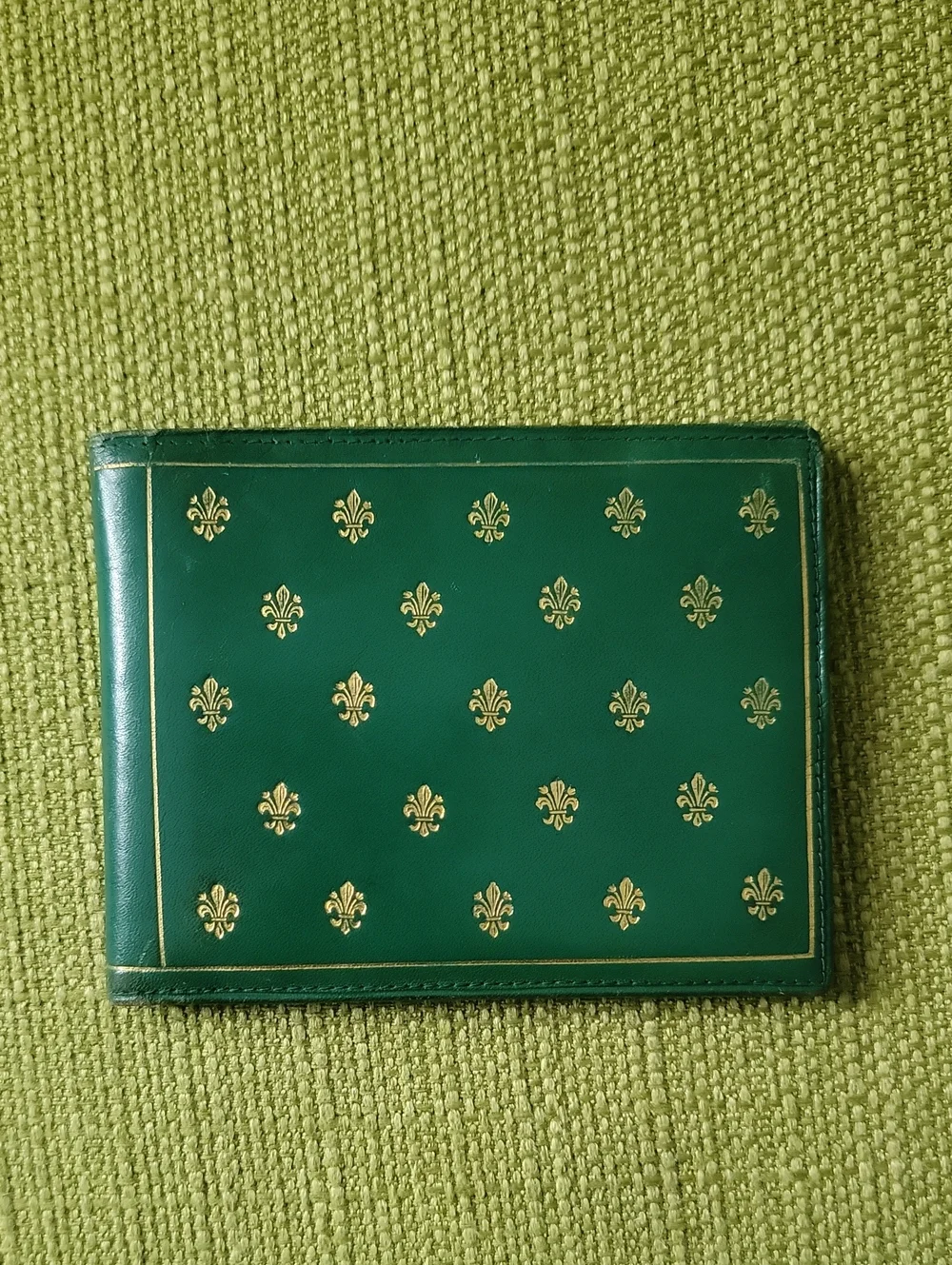 Green Leather Bifold Wallet with Gold Goat Accent